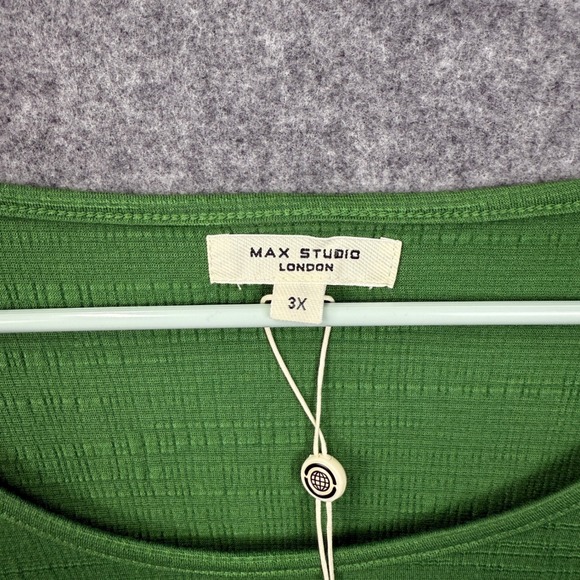 Max Studio London Green Ruched Puff Sleeve Textured Knit Top 3X 3W01S78 NWT - Picture 2 of 11